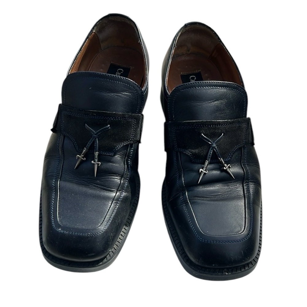 Men's Black Leather Loafers Cesare Paciotti Italy 7.5 swords suede authentic